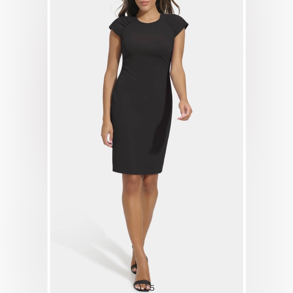 New Calvin Klein Cap Sleeve Sheath Elegant Black Dress. Size 10